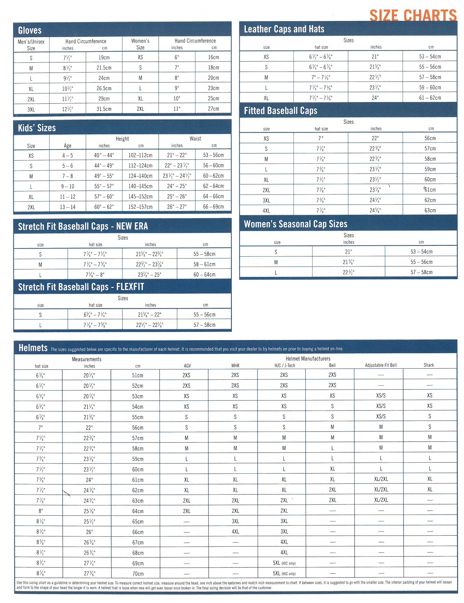 Harley-Davidson Size Charts